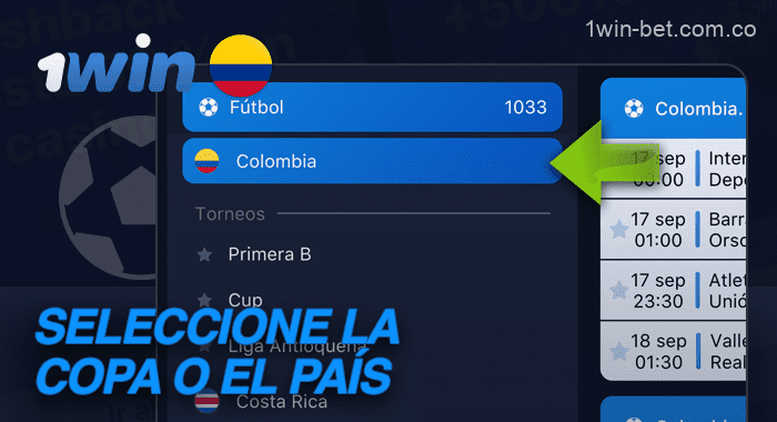 Seleccione una copa o un país para apostar en 1win