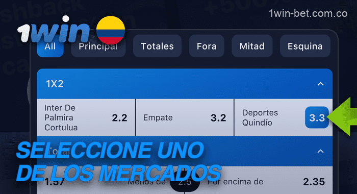 Seleccione uno de los mercados para apostar en 1win