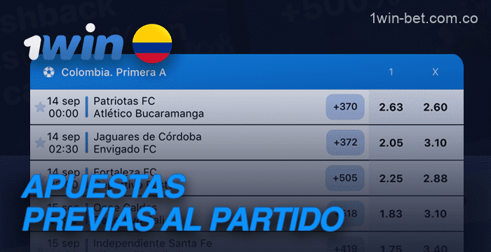 Apuestas pre-partido en 1win en Colombia