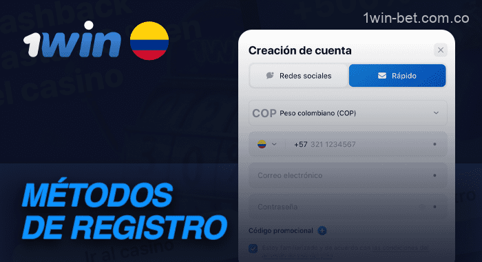 Métodos de registro para jugadores de Colombia en el sitio de casino 1win
