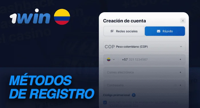 Métodos de registro para jugadores de Colombia en el sitio de casino 1win